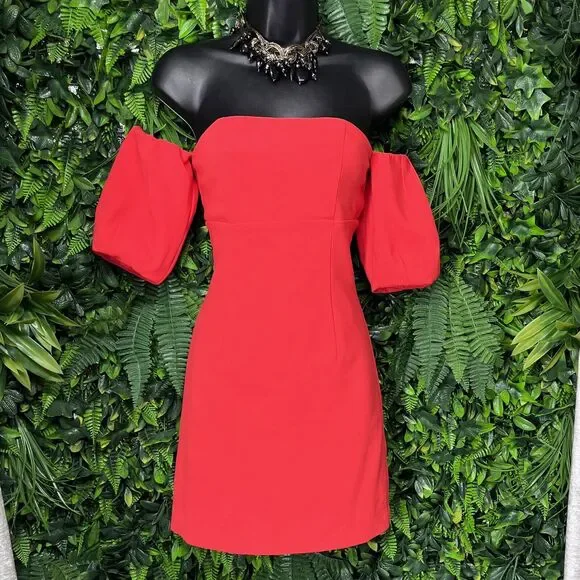 MARCIANO Dress Women XS Red Cold Shoulder Strapless Sheath 2116 - Picture 8 of 9